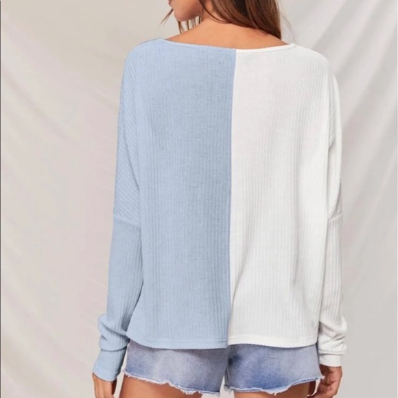 V Neck Two Tone Ribbed Top - Picture 2 of 5